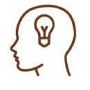 Line Drawing of a face profile with a light bulb for a brain.