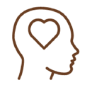 Line Drawing of a face profile with a heart for a brain.