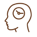 Line Drawing of a face profile with a clock for a brain.